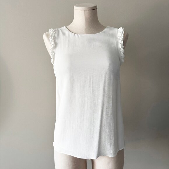 Ever New White Sleeveless Blouse Womens Size 2 Ruffle Sleeves - Picture 1 of 6
